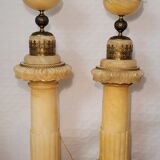 Pair of lamp on column in alabaster gilded brass frame
