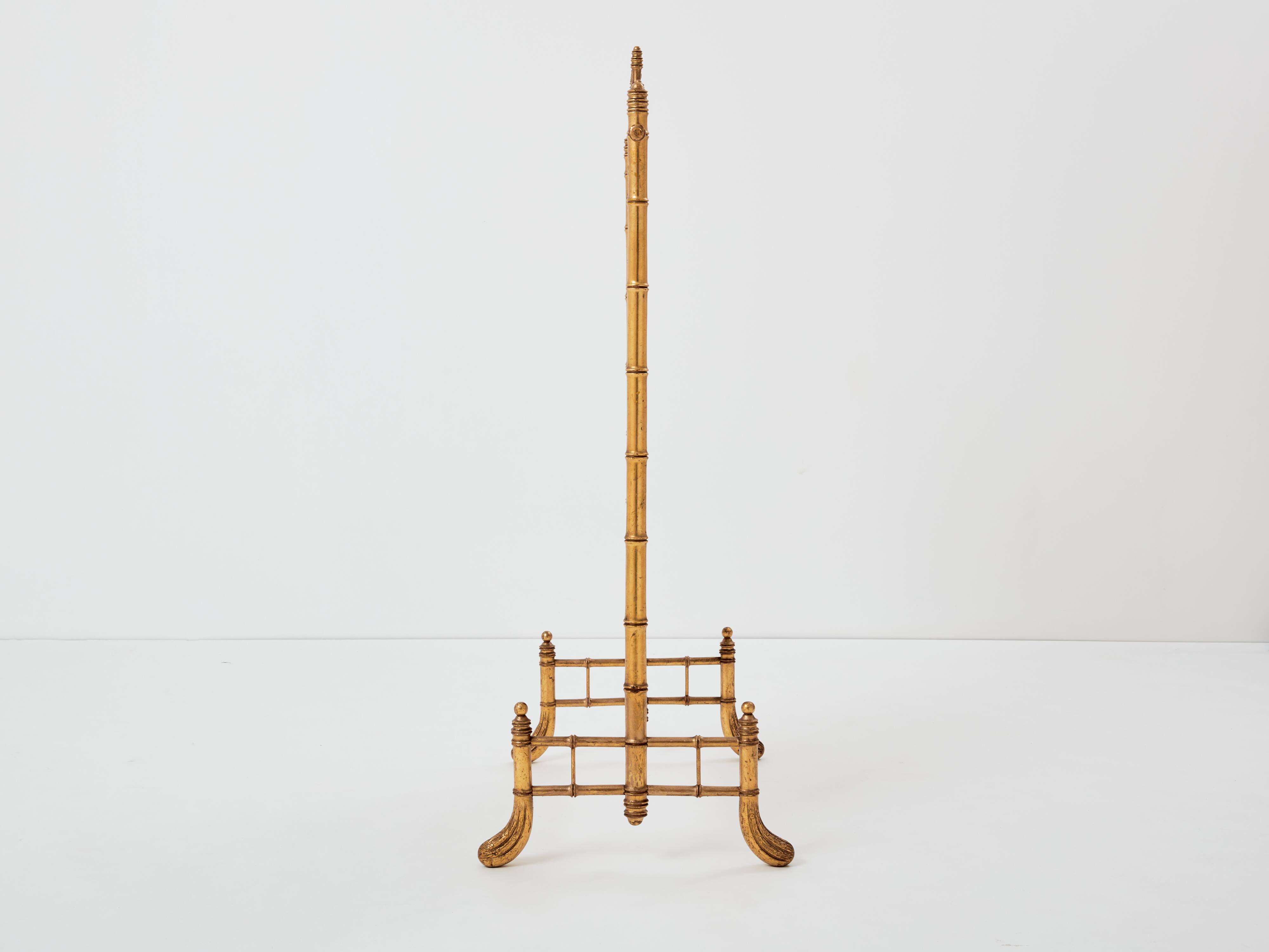 Decorative gilded wood fire screen faDecorative gilded wood fire screen bamboo and silk style 1960s