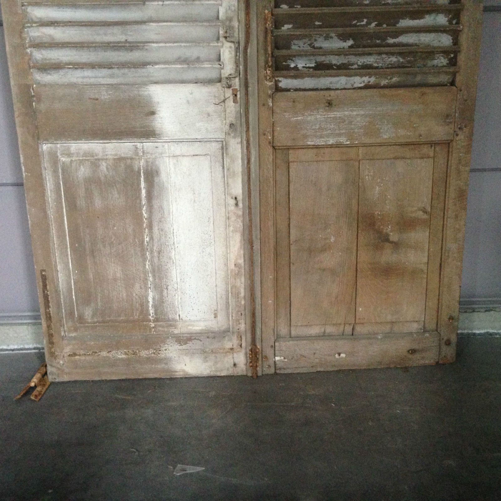 Pair of solid oak louvered shutters