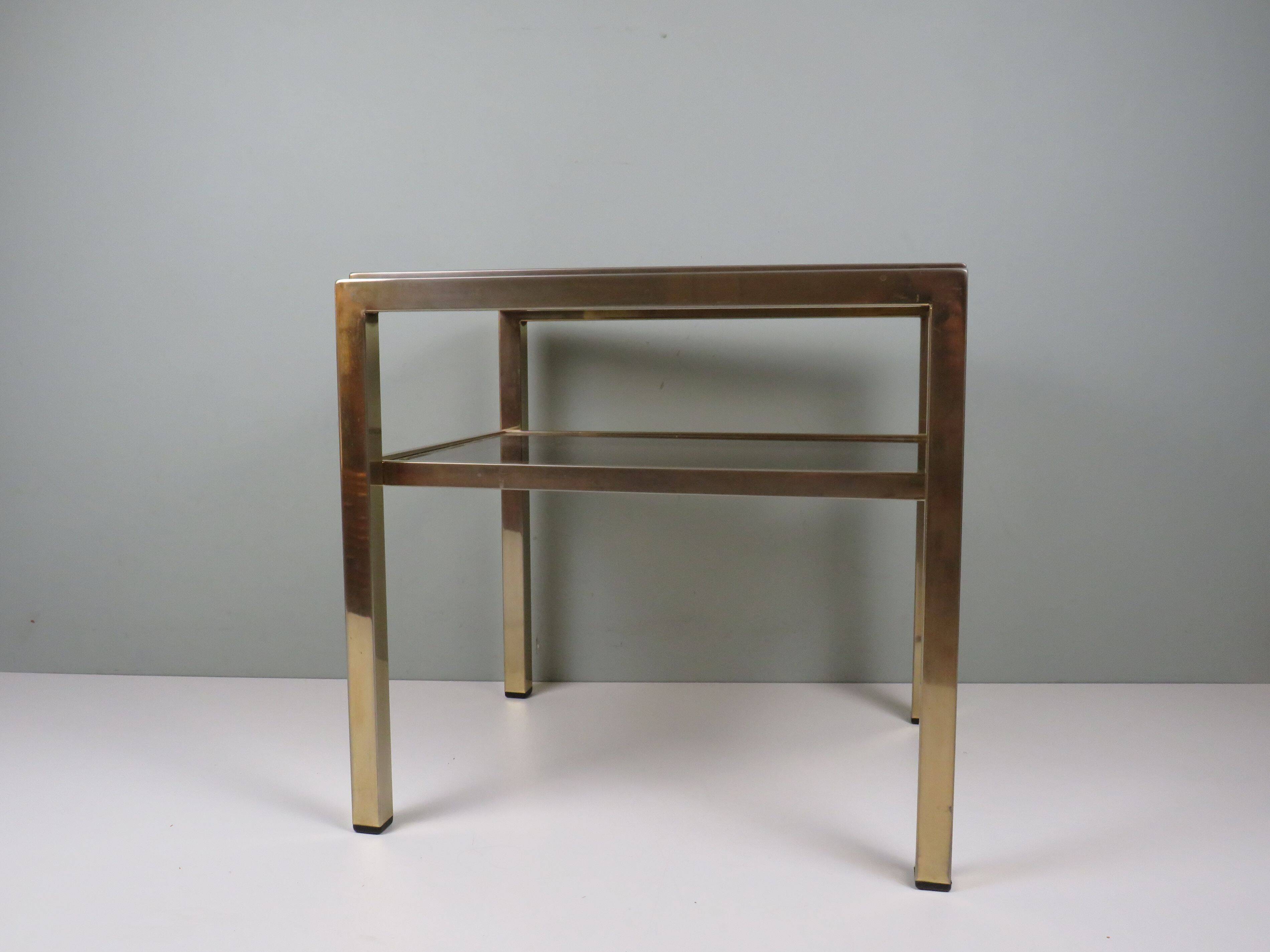 Vintage side table in brass and smoked glass, De Knudt, Belgium, 1970