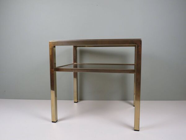 Table d’appoint vintage en laiton et verre fumé, De Knudt, Belgique, 1970