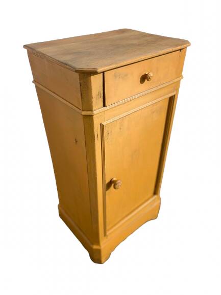Yellow painted wooden bedside table