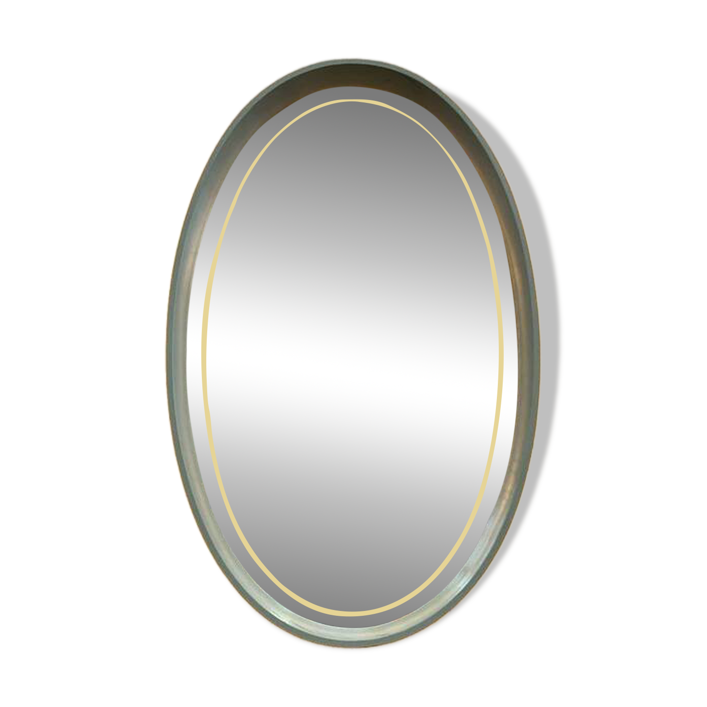 Vintage Oval Mirror with Lighting in Wooden Frame, Hillebrand Germany 1970s