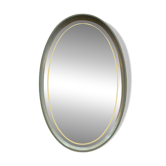 Vintage Oval Mirror with Lighting in Wooden Frame, Hillebrand Germany 1970s
