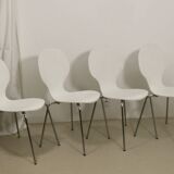 Set of 4 living room chairs in curved wood veneer and chrome base from the 70s.
