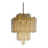 Chandelier in brass and structured ice glass, 1950s, Austria