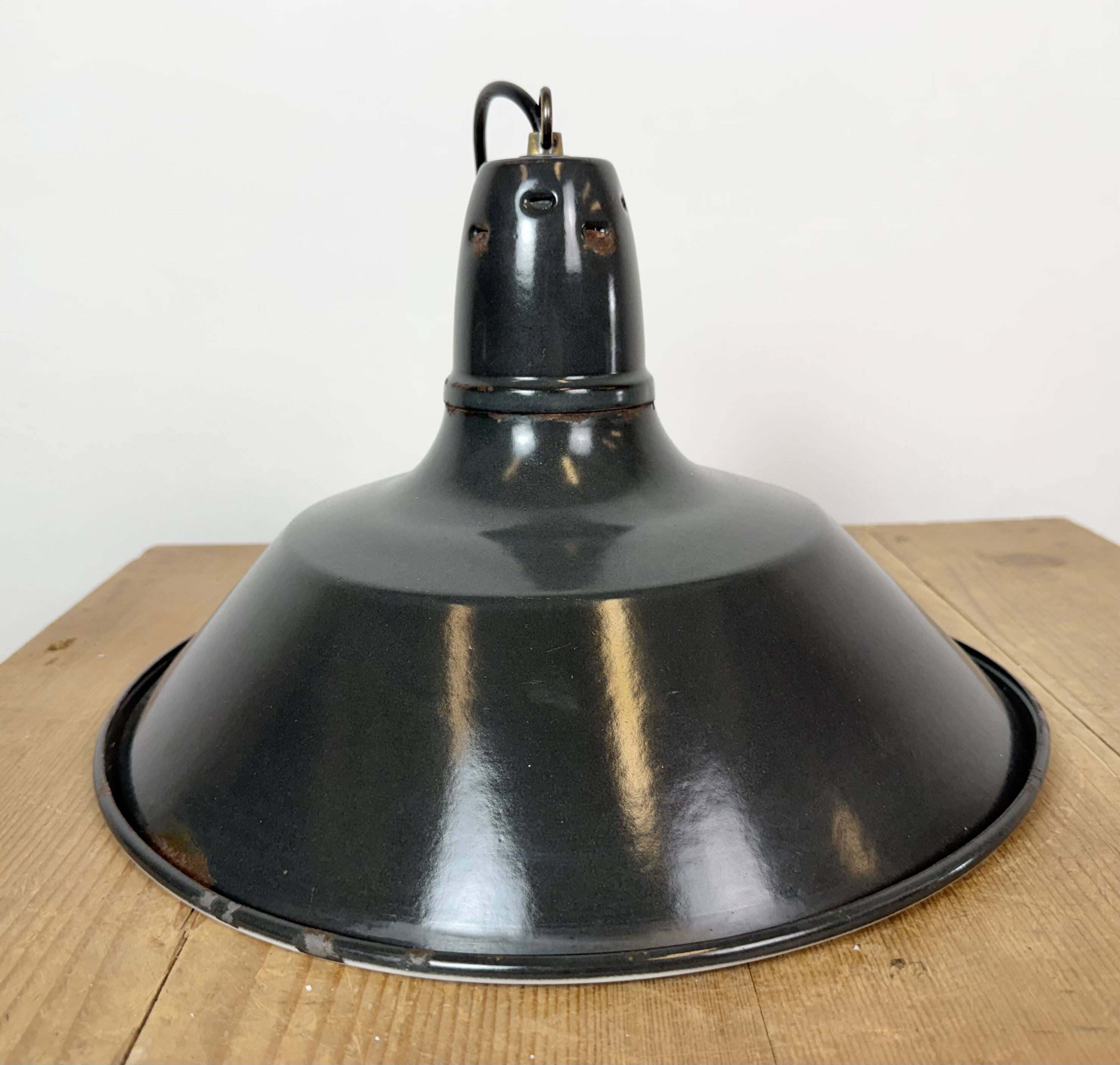 Industrial French Black Enamel Factory Pendant Lamp, 1960s