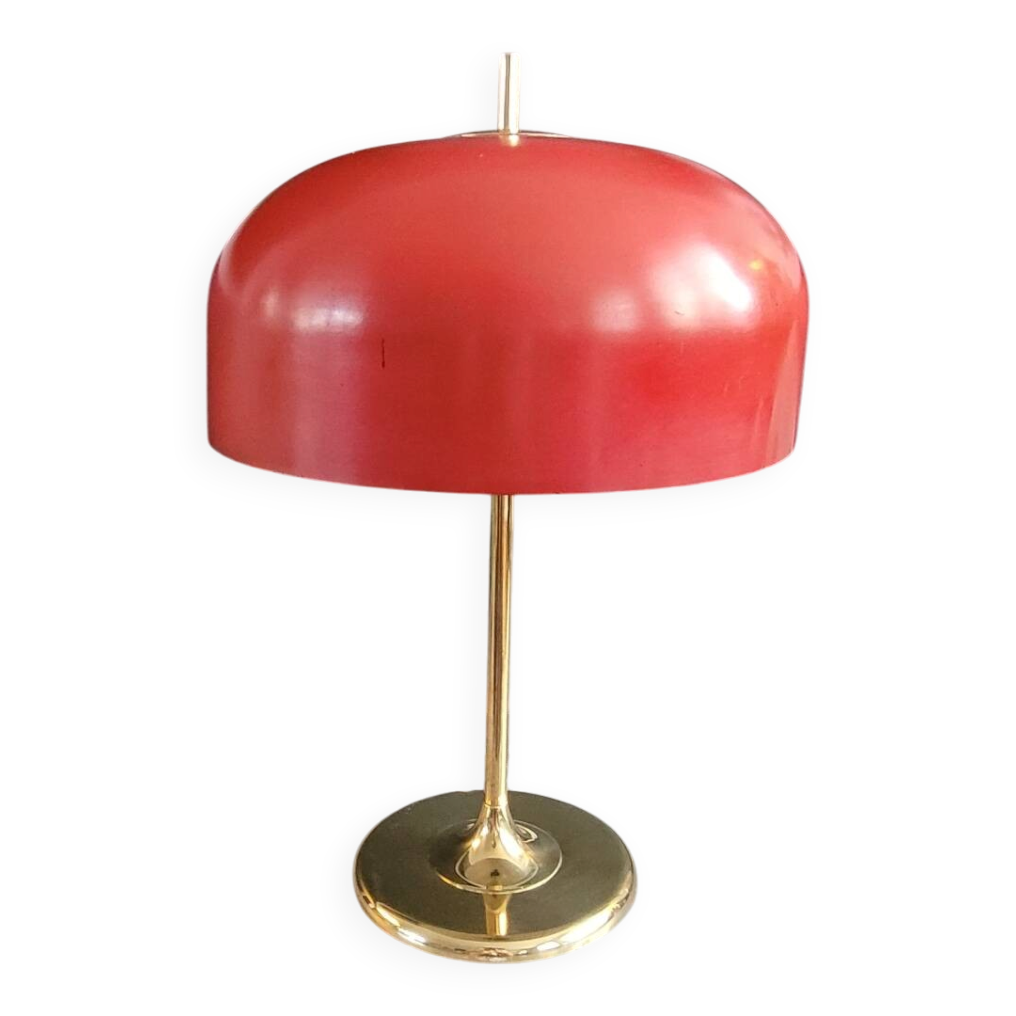 Vintage table lamp with bell shade and brass base