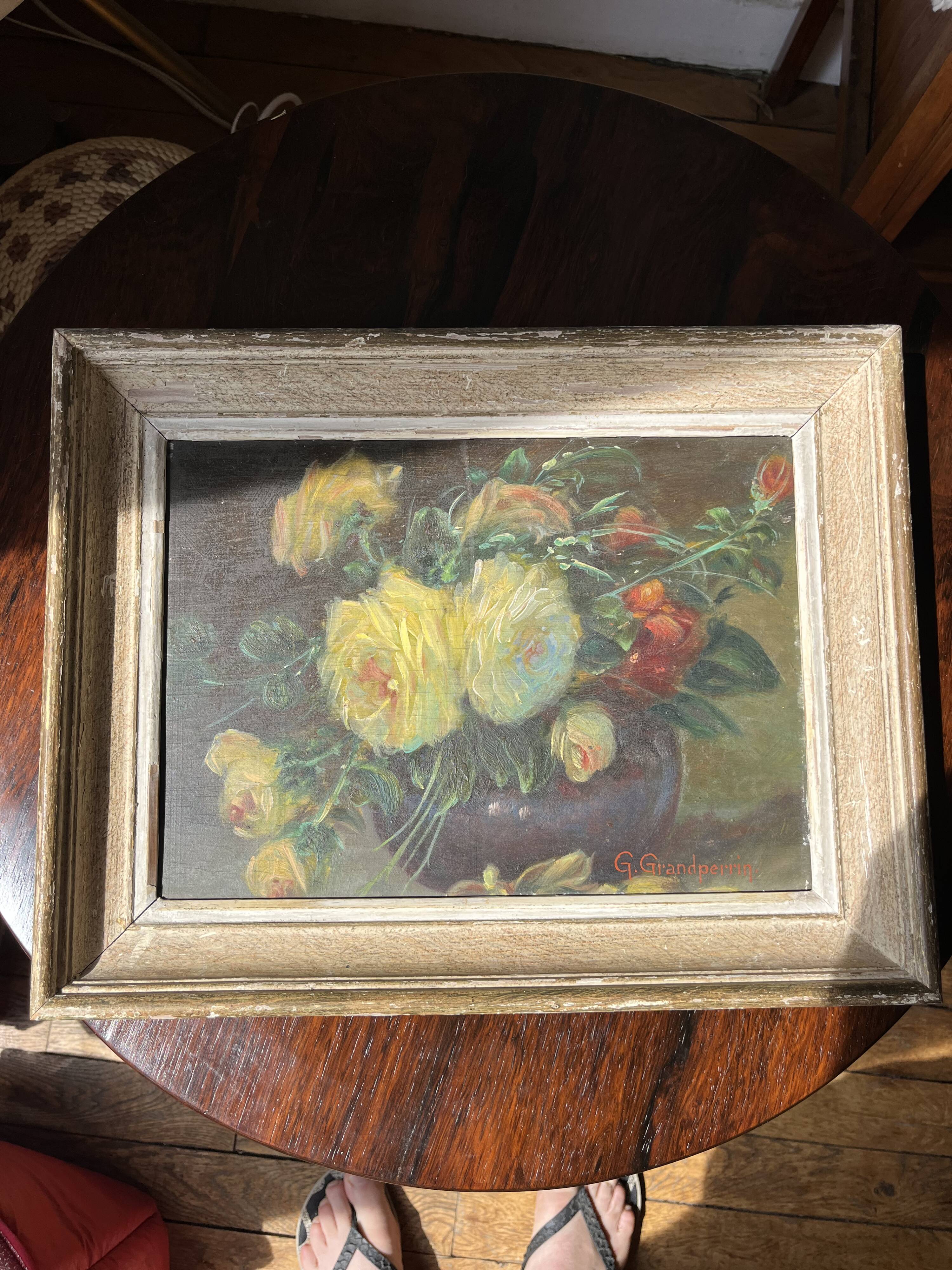 Oil on canvas painting Still Life G. Grandperrin 19th century