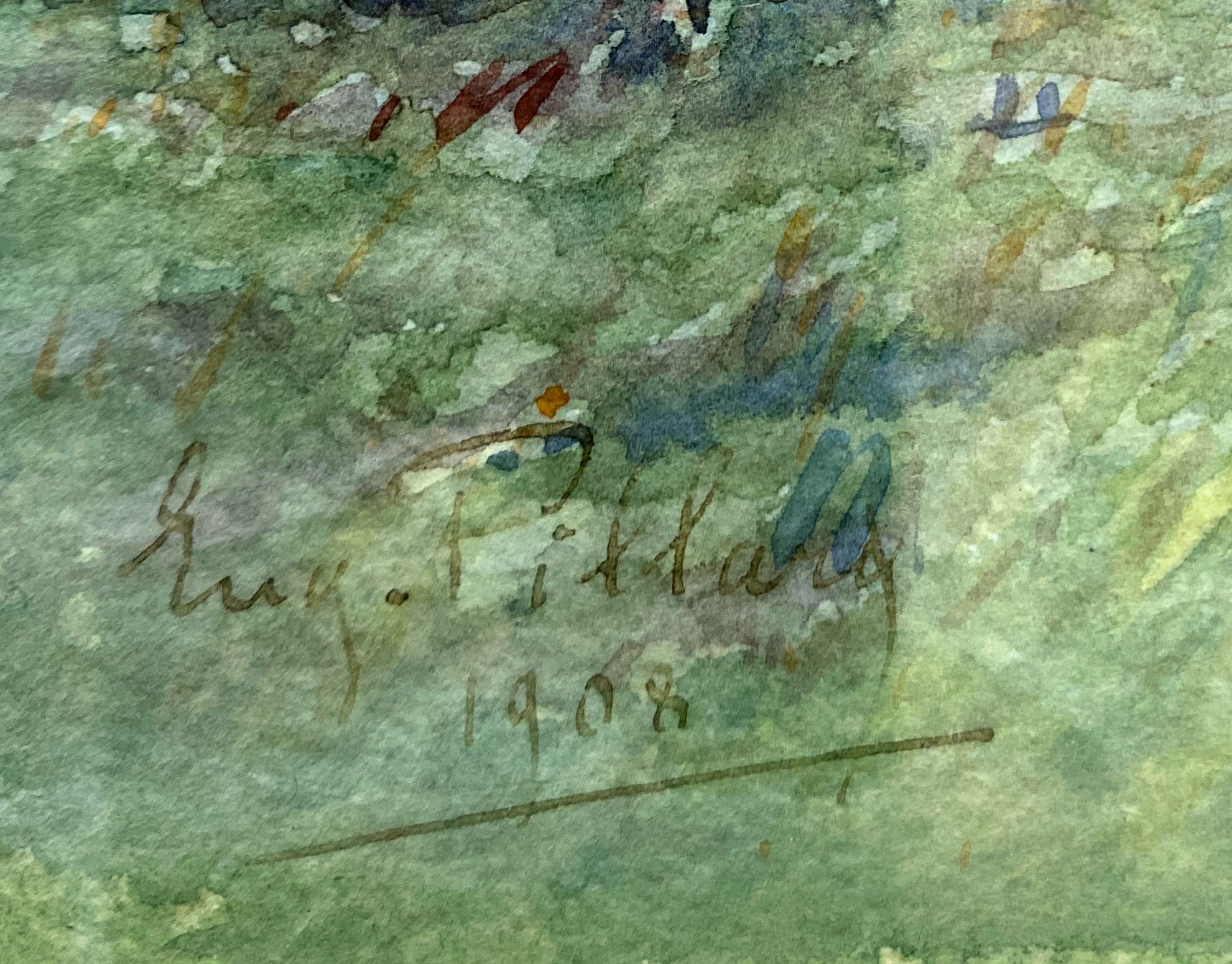 Aquarelle Eugène Pillard "Chemin de campagne" 1908