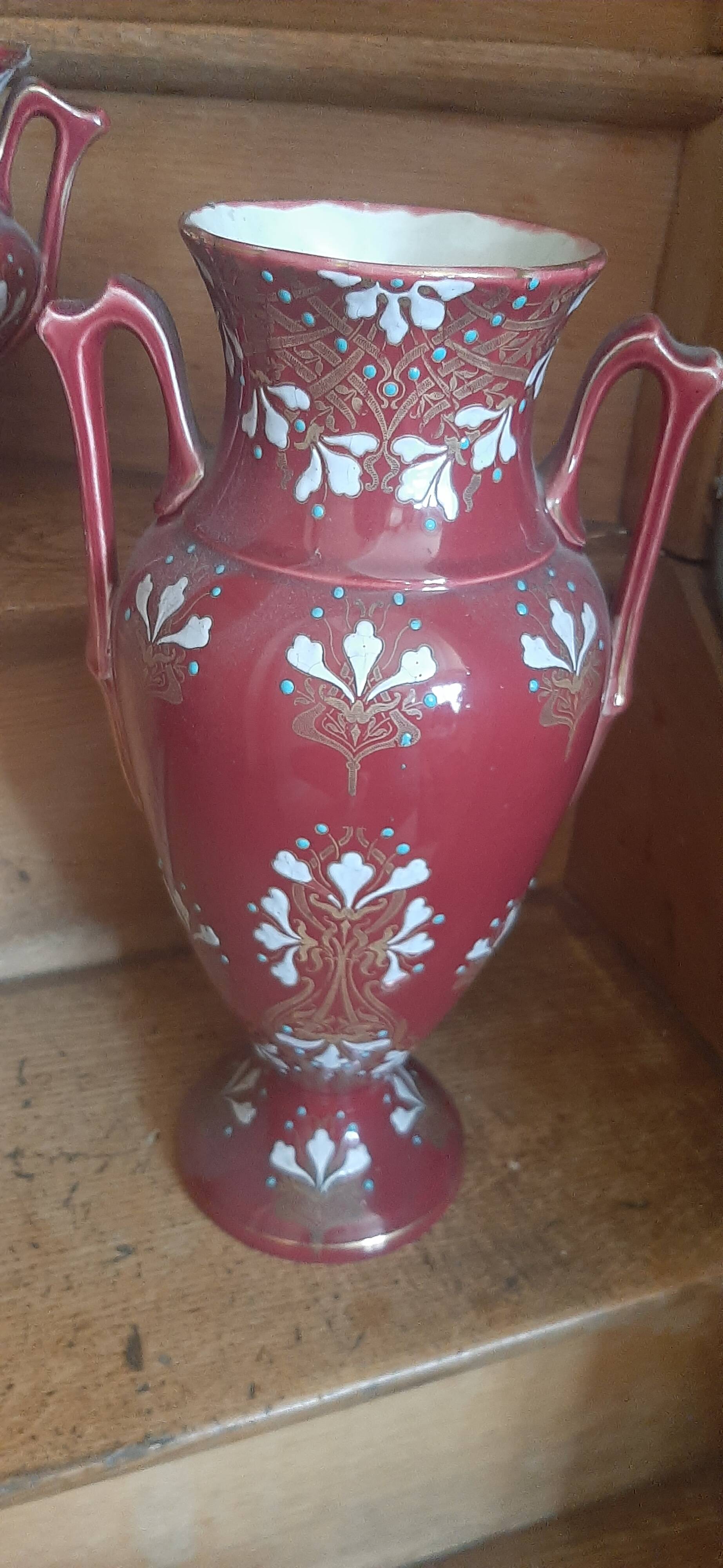 Pair of BKF earthenware vases and planter