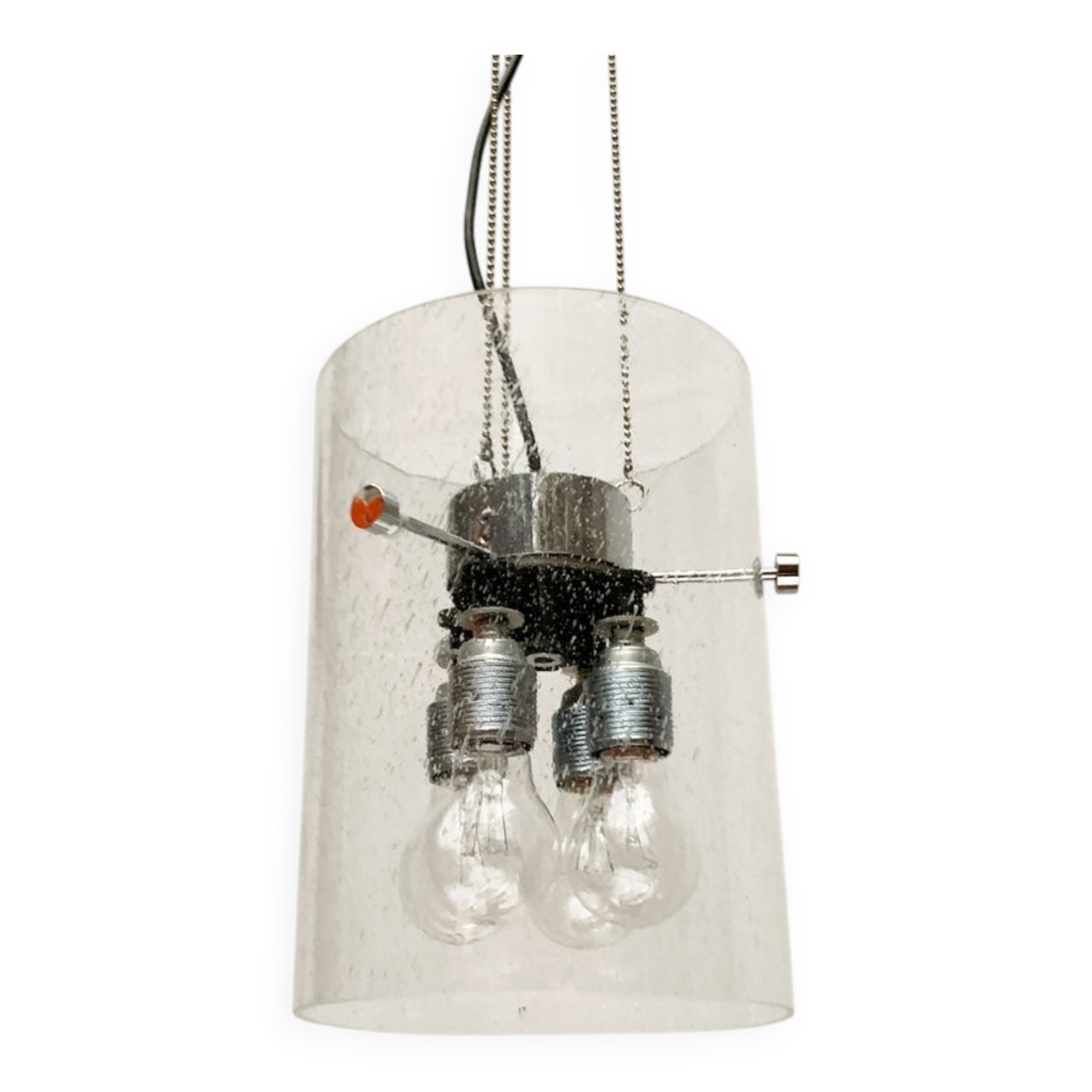 Glass and metal pendant lamp from the German space age by Glashütte Limburg, 1960s.