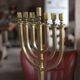 Golden bronze chandelier with seven arms, Menorah, candlestick on a stand, candelabrum.