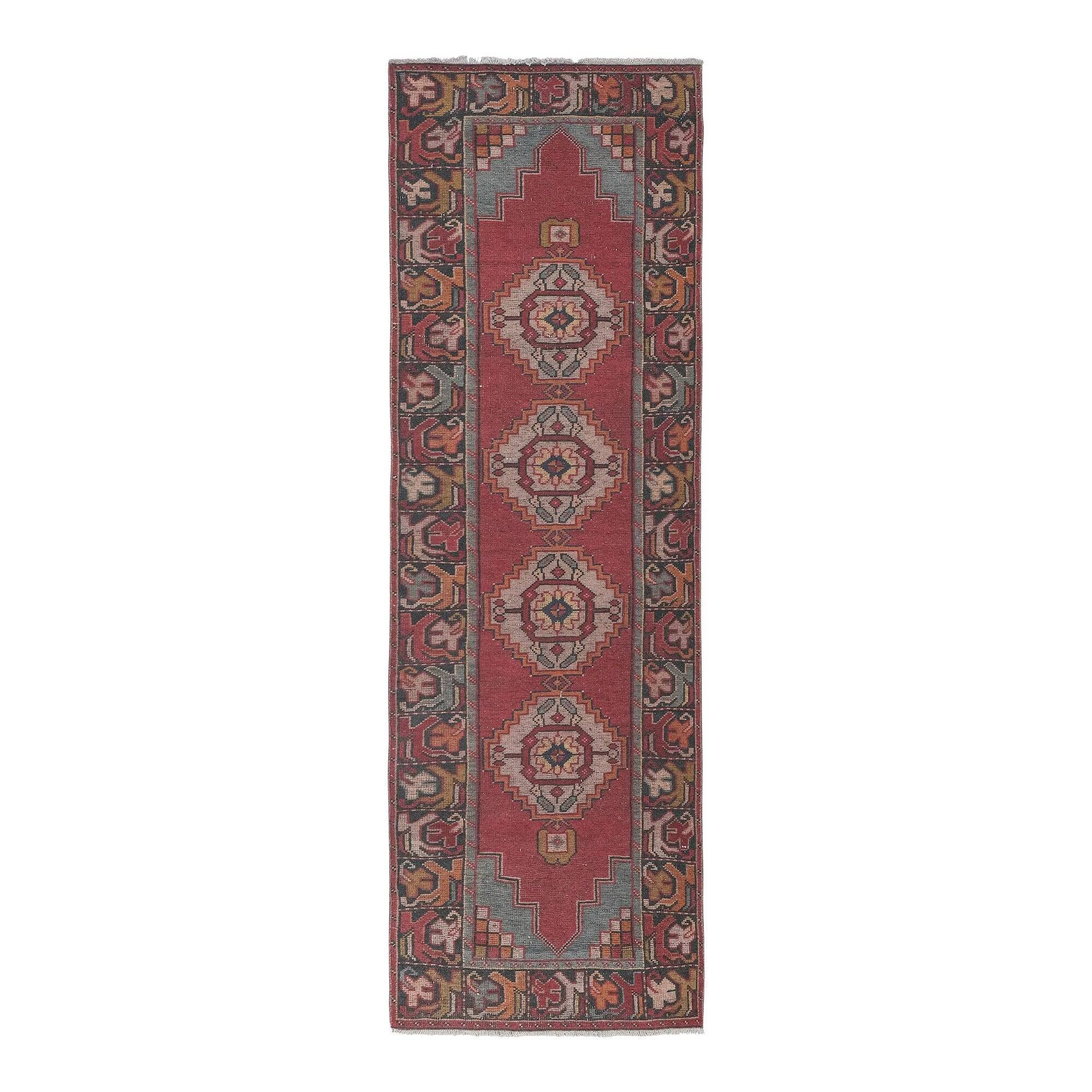 Vintage Turkish hallway rug 91x285 cm