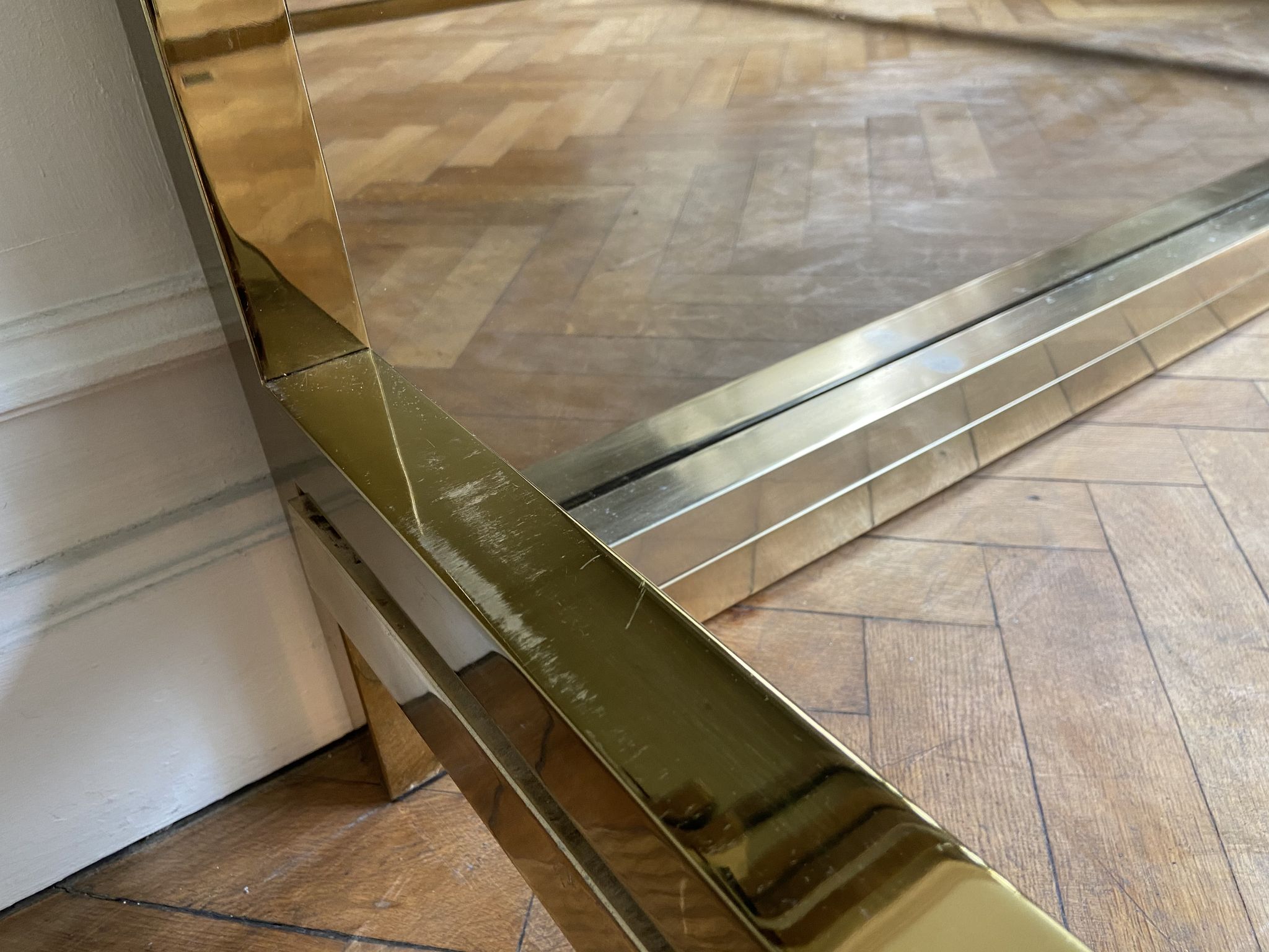 Belgo Chrom bed in gold metal and bronze mirrored headboard, 1970