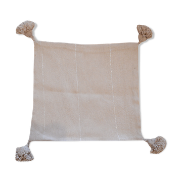 Oreiller pompon marocain crème blanc 48x48cm