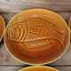 8 glazed flat plates with vintage fish decoration Saint Amand