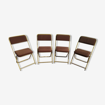Set of 4 lafuma folding chair checkerboard golden brown