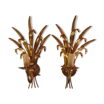 Paire wall light épis of golden metal blé year 1950
