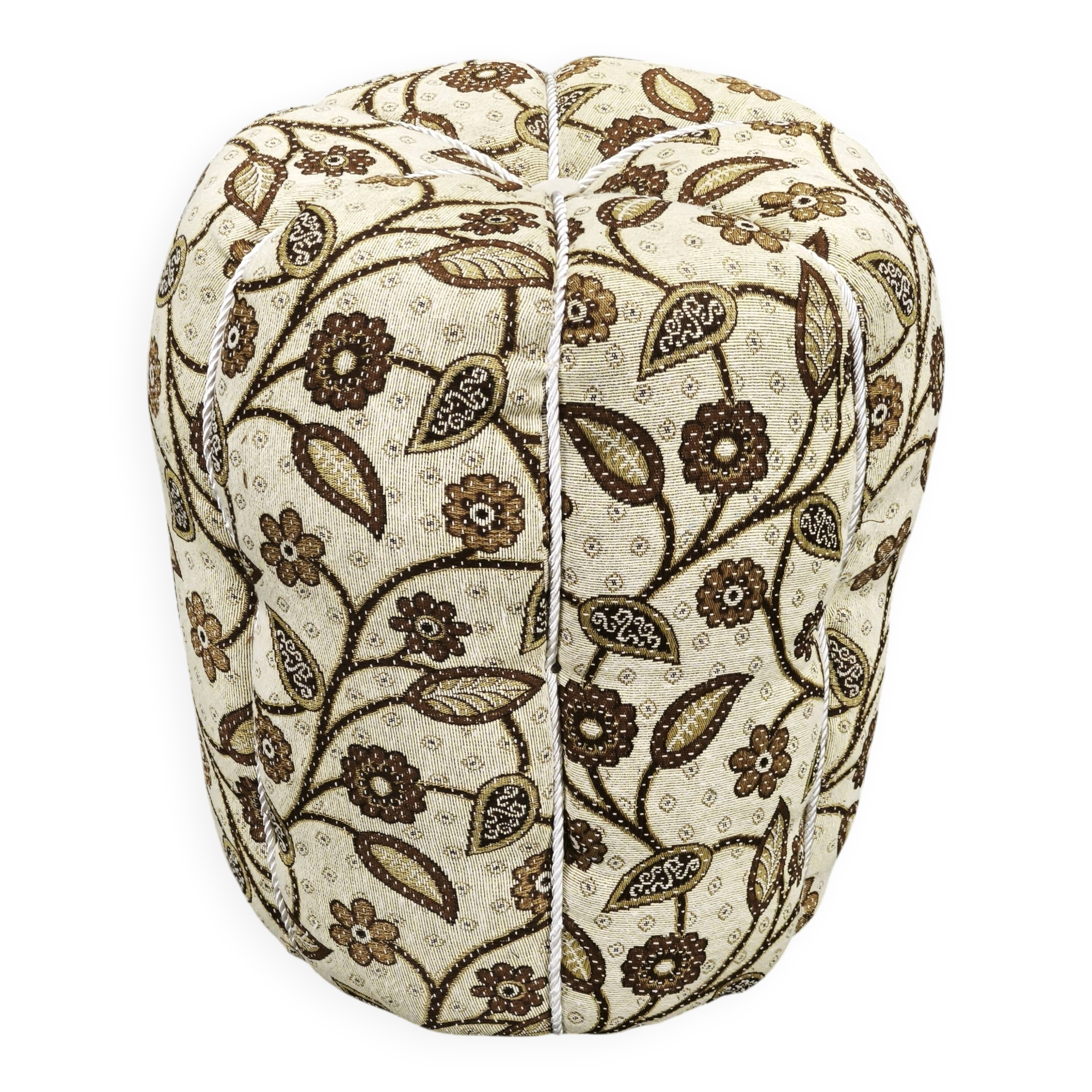 Art Deco Floral Upholstered Pouf Ottoman, Czechoslovakia, 1940s