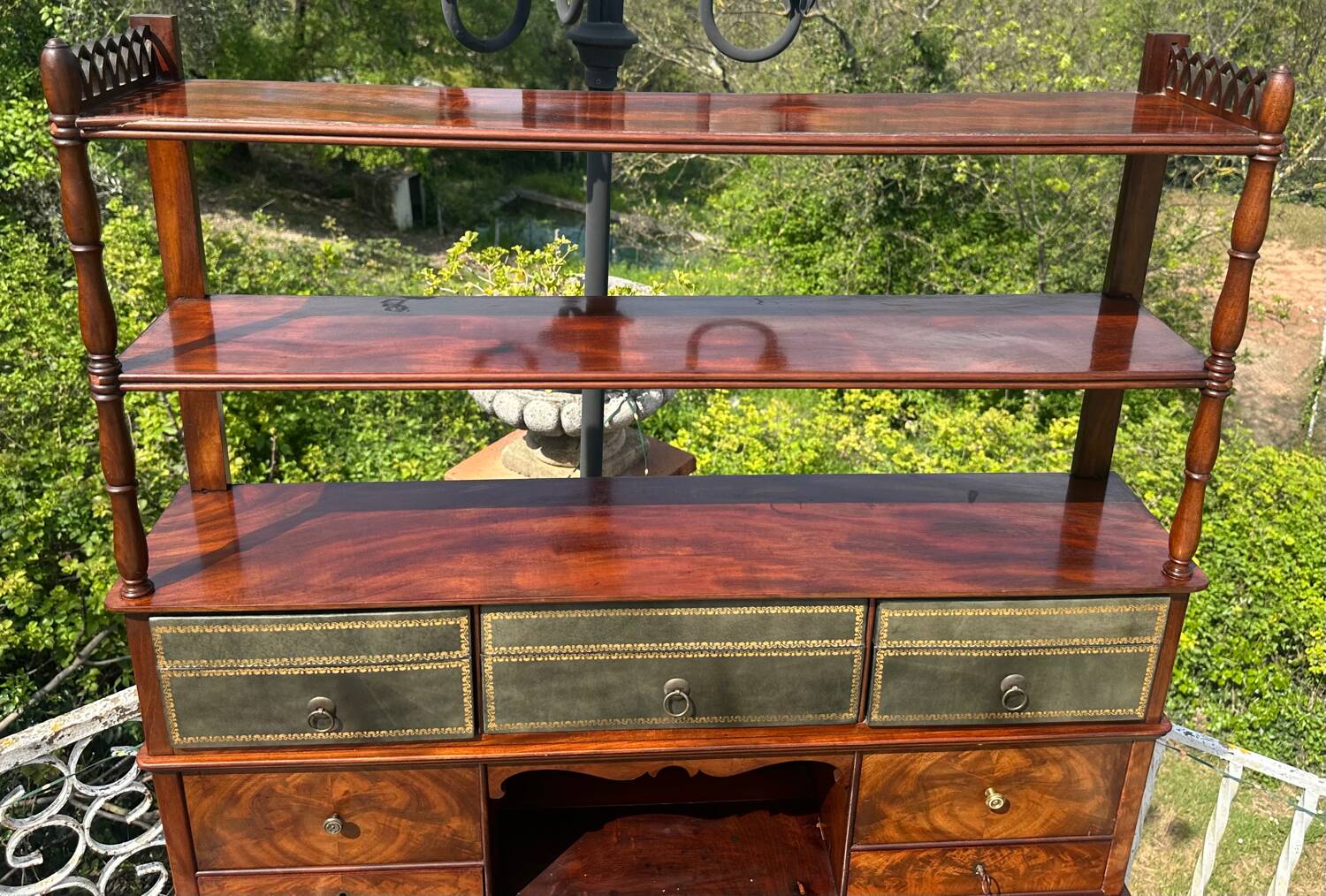 19th century flamed mahogany stepped desk