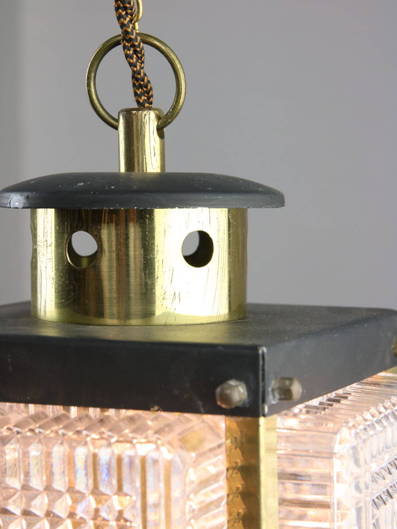 Vintage Italian Brass and Glass Lantern