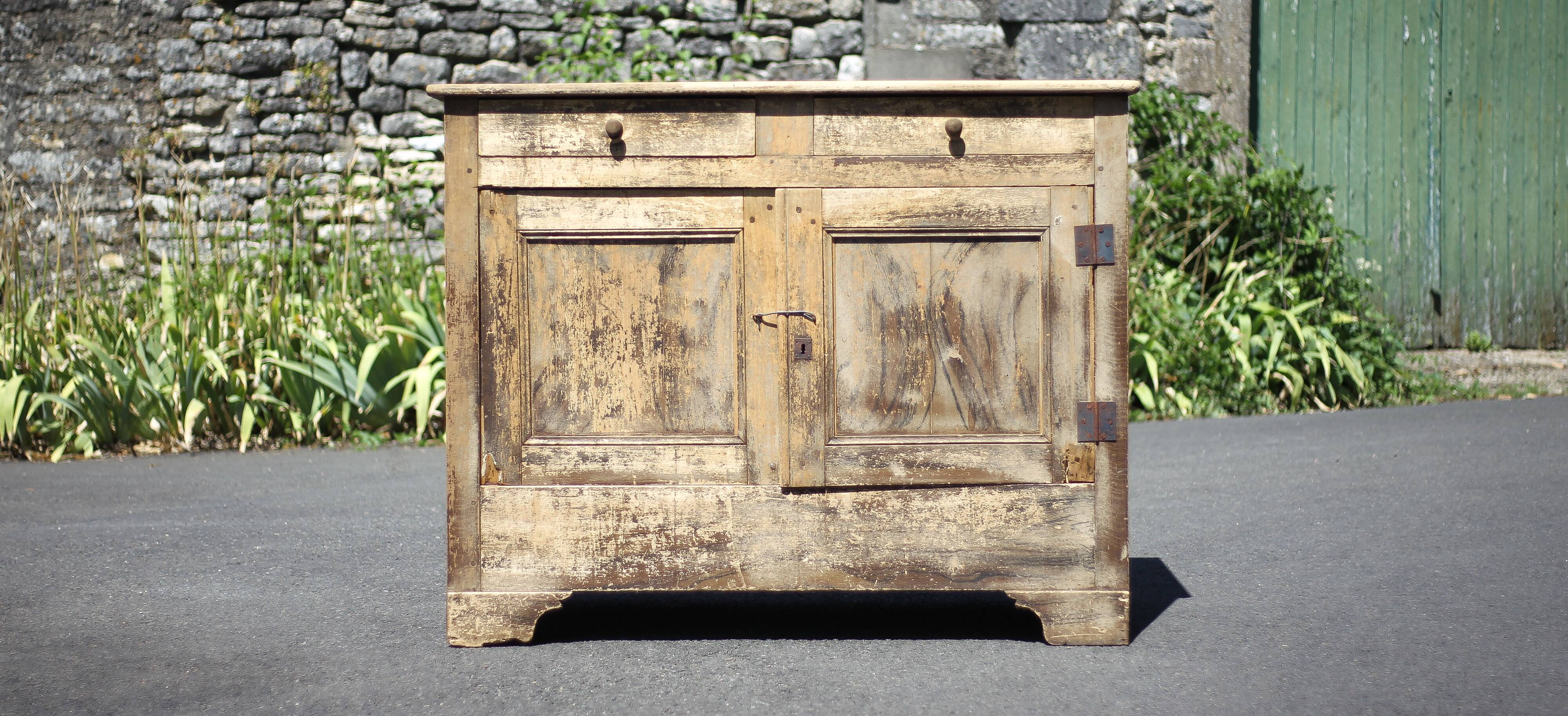 Old wooden sideboard, wooden furniture, brutalist storage furniture