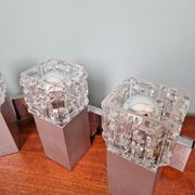 Pair of brushed aluminum and crystal wall lights, 1970s
