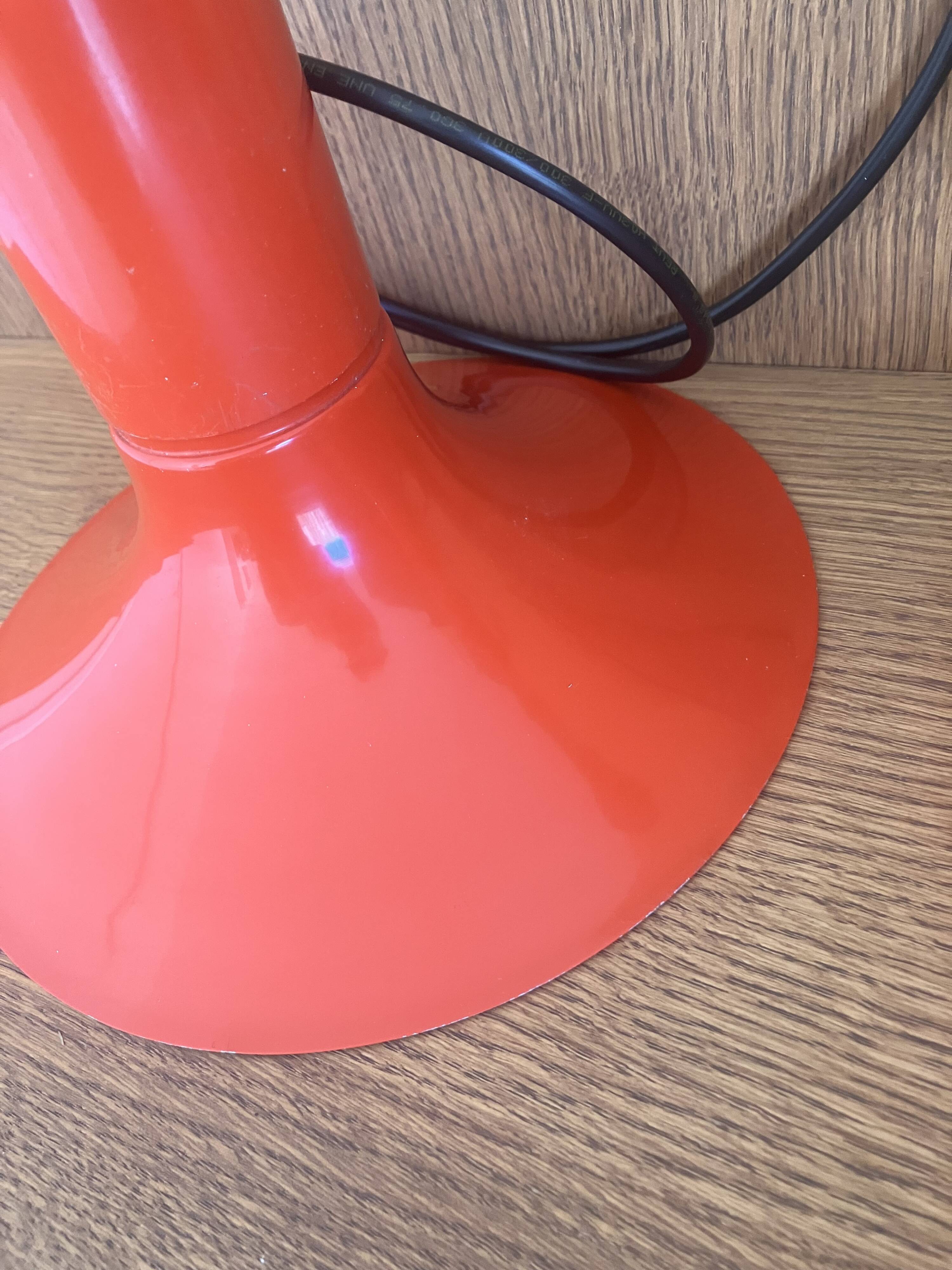 Pair of Lita metal orange pendant lights from the 70s Space Age.