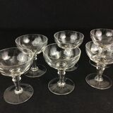 Set of 6 champagne glasses in half crystal XIXth