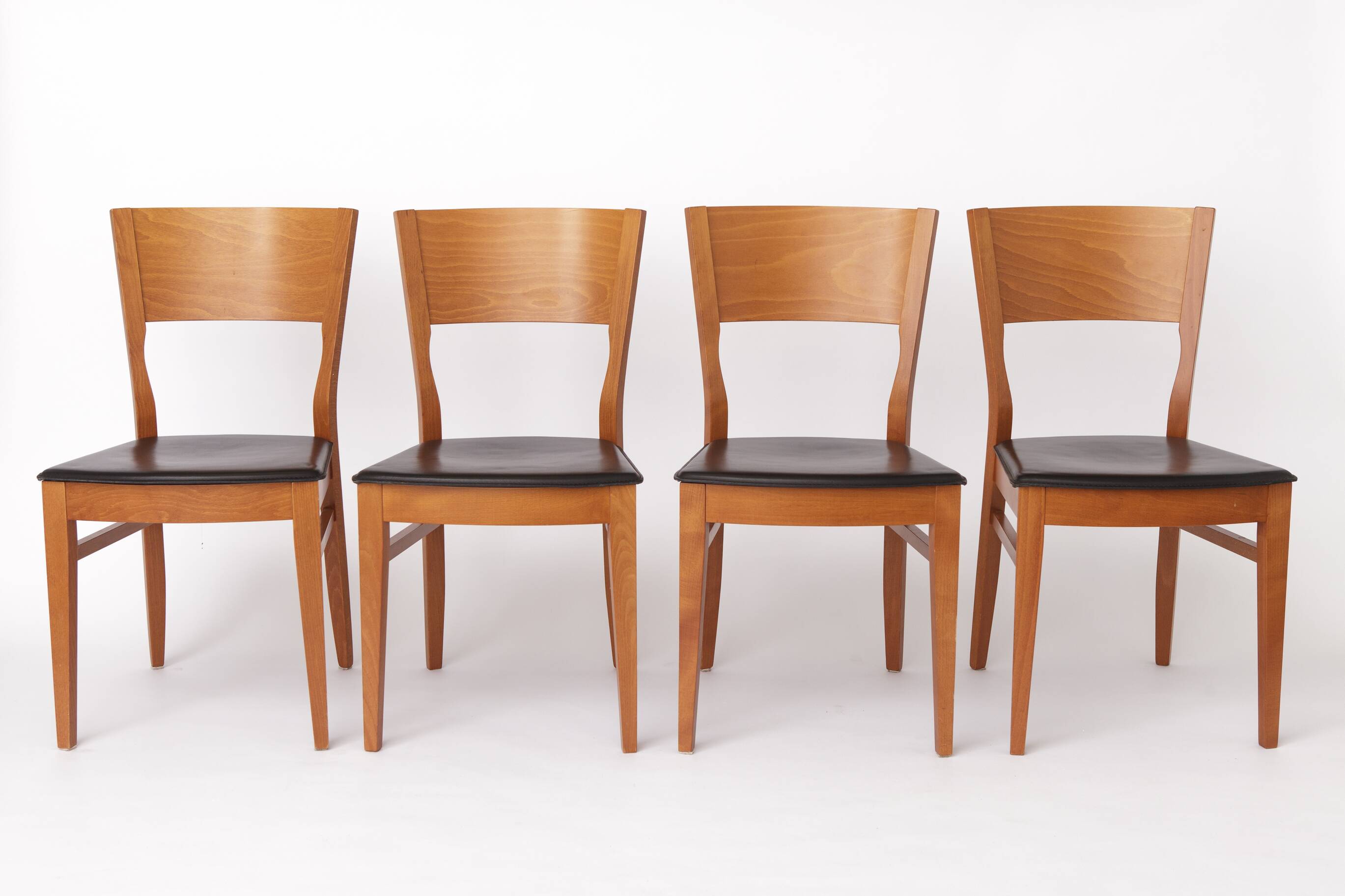 Set of 4 Italian Chairs by DAL1923, 1980s, Elm Wood, Black Faux Leather