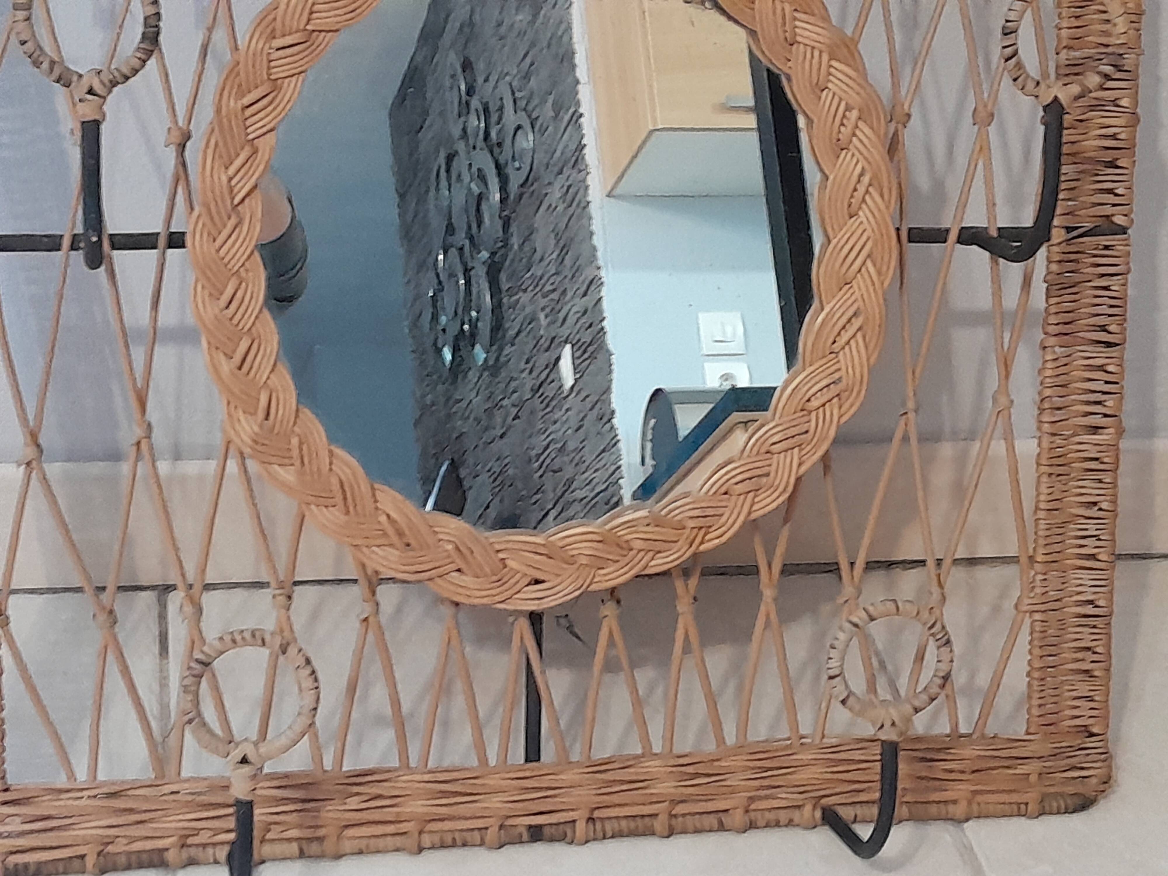 Coat rack dressing room vintage rattan year 50