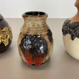 Set of 3 multi-color fat lava op art pottery vase made bay ceramics, germany