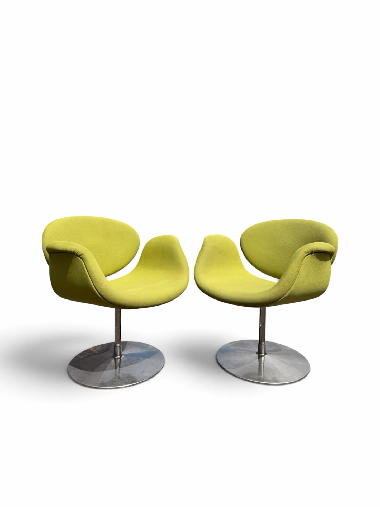 Little Tulip armchair by Pierre Paulin for Artifort in green fabric.