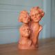 Sculpture signed Doloire, terracotta sculpture with 3 faces, candlestick sculpture, collection, interior decoration.