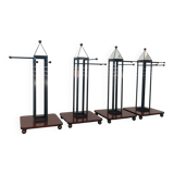 Wooden and brass coat rack, set of 4, 1970s