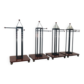 Wooden and brass coat rack, set of 4, 1970s