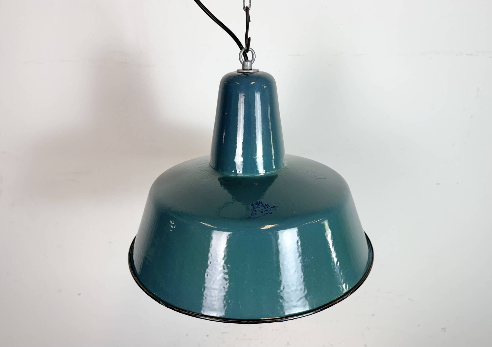 Large Industrial Petrol Enamel Factory Pendant Lamp, 1960s