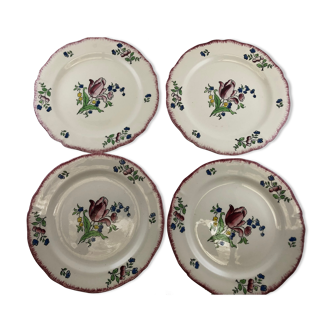 4 assiettes Gien Lorraine fleur tulipe 22cm