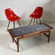 Teak and frosted glass coffee table, Italy 1960.