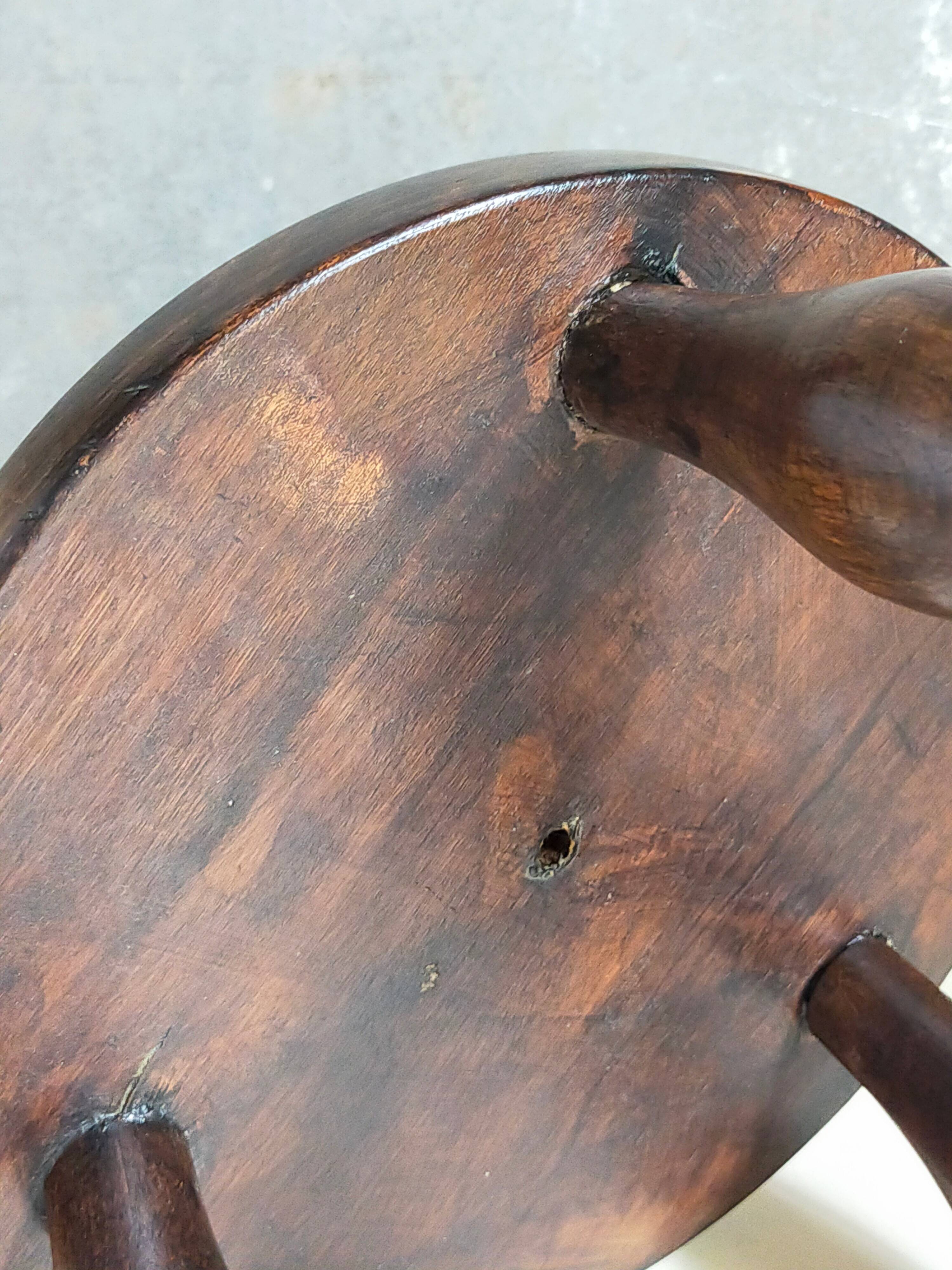 Vintage solid turned wood tripod stool