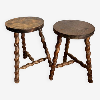 Pair of turned wooden stools