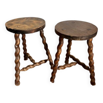 Pair of turned wooden stools