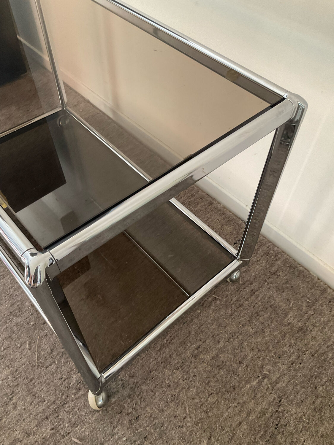 Vintage coffee table 70s chrome and smoked glass