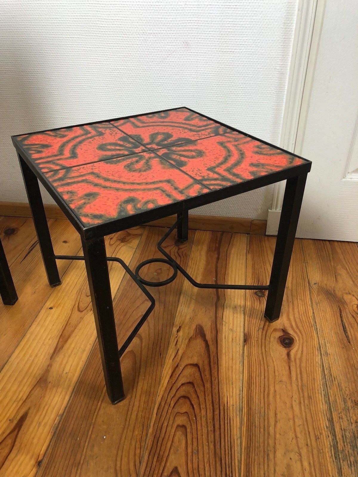 Pair modernist ceramic and metal tables, from the Cloutier Brothers, from the 1960s