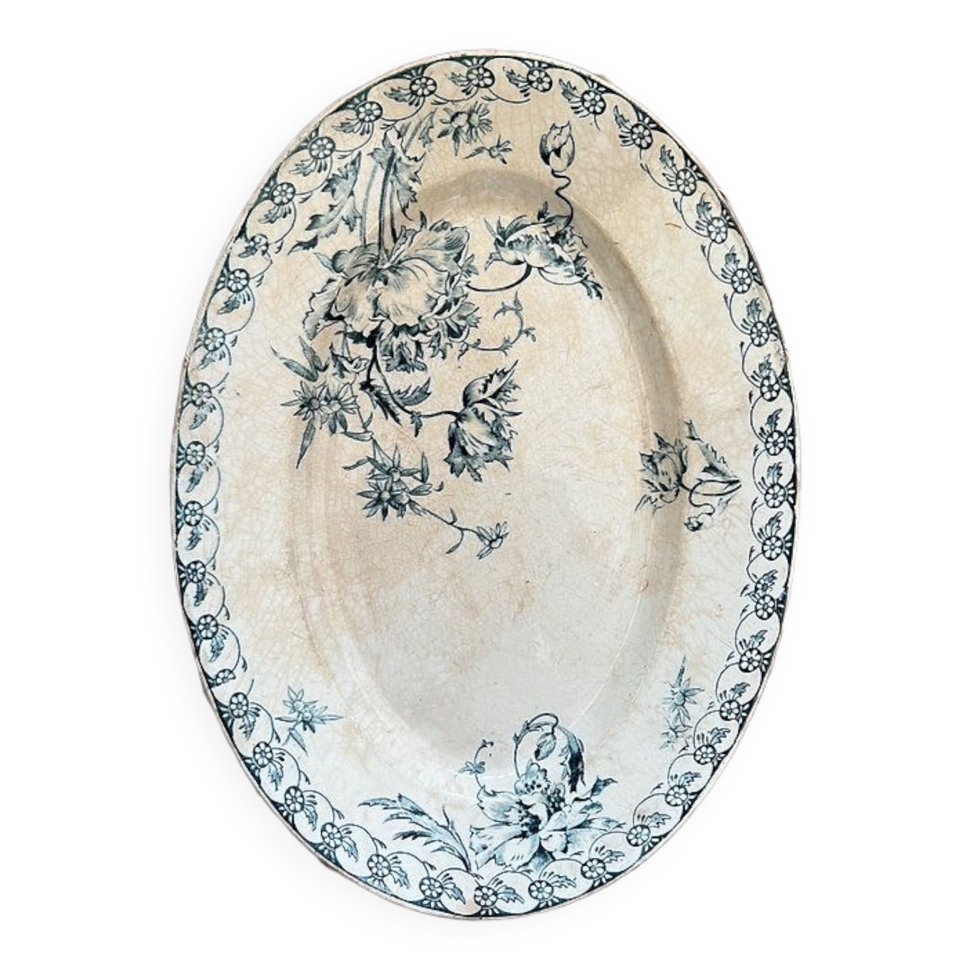 Large oval flat Terre de Fer Gien