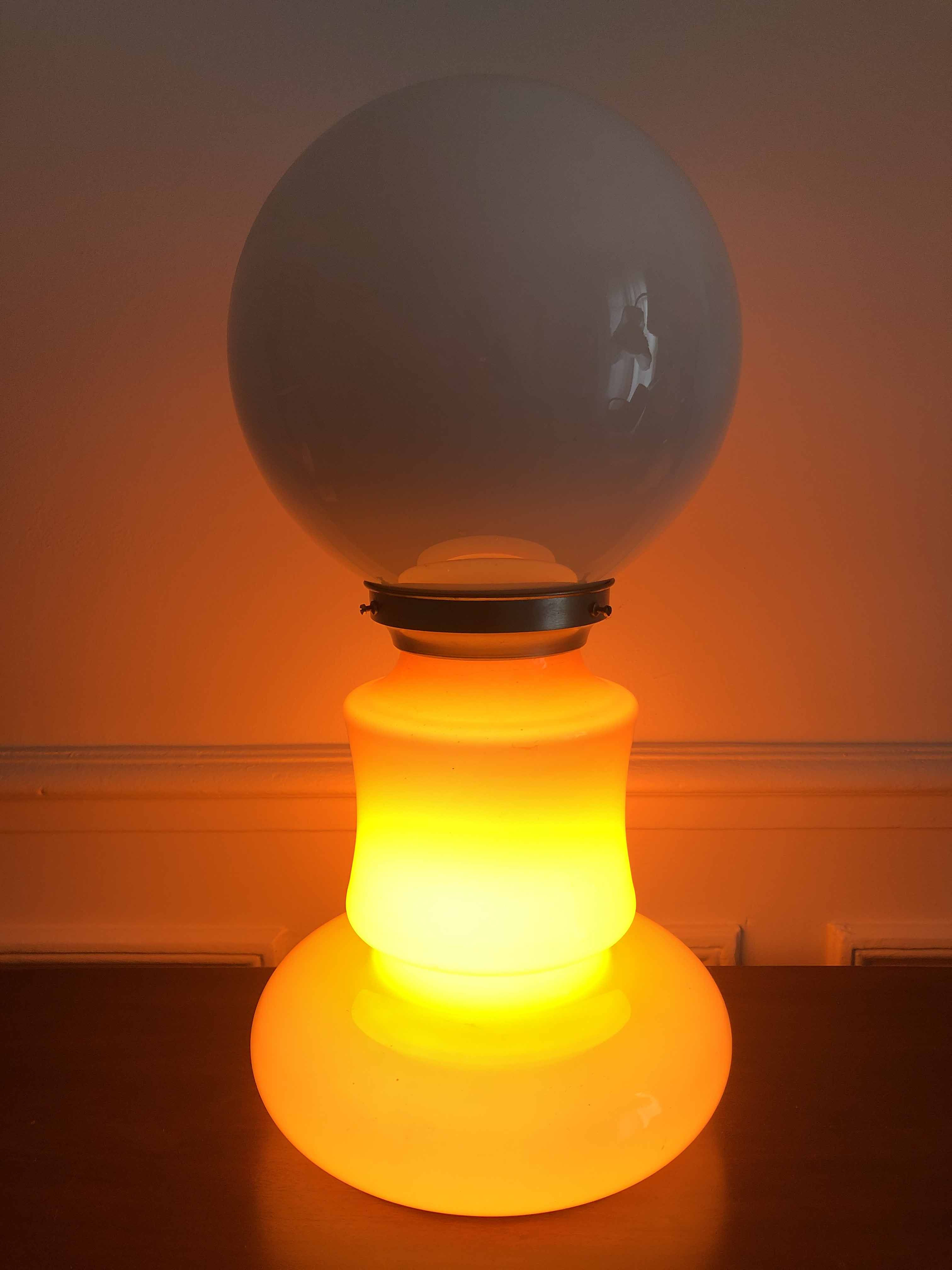 Vintage opaline lamp in orange and white opaline