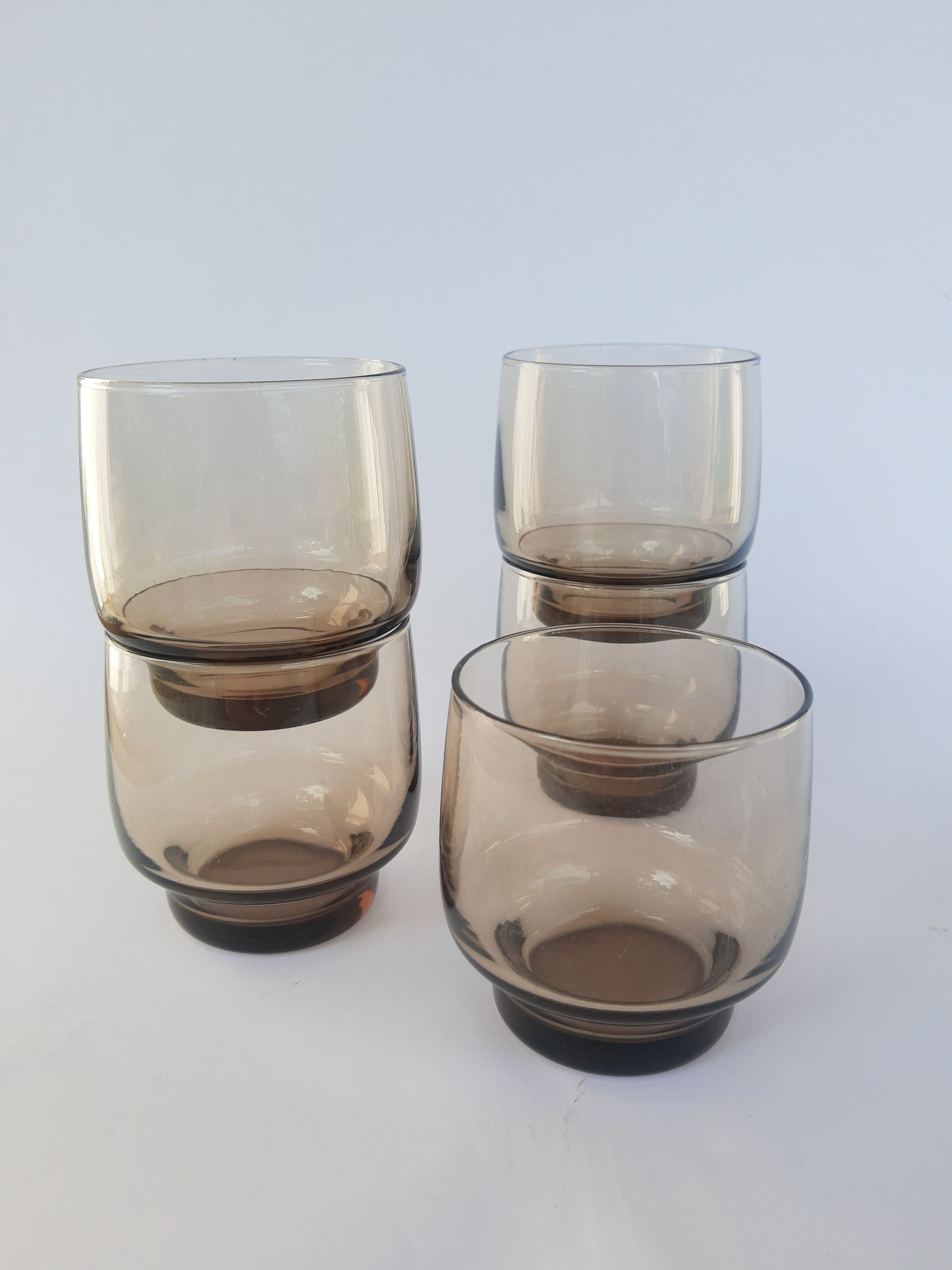 Set of 5 vintage 70s smoked glass water glass