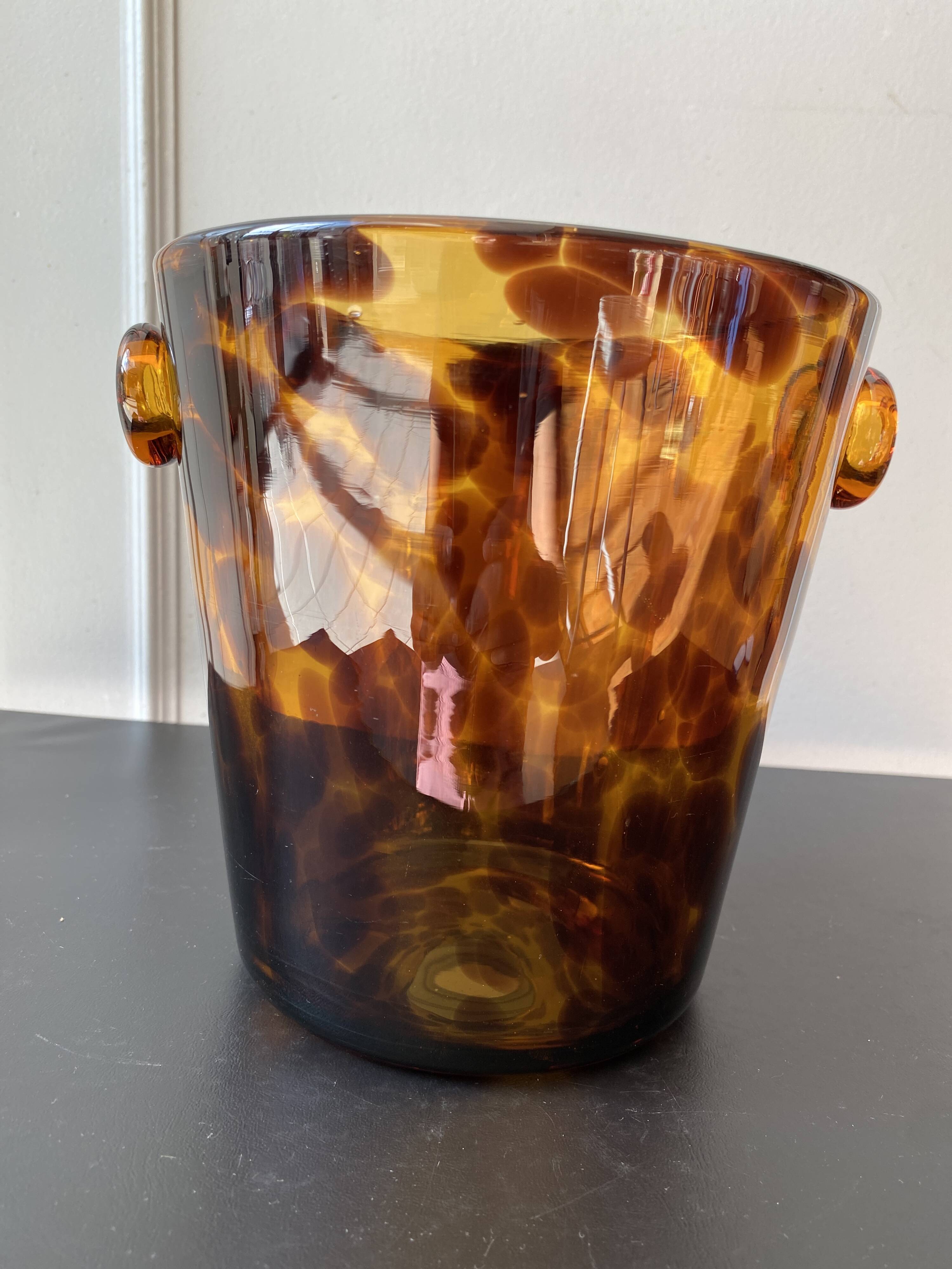 Seau à glaçons vintage Empoli pour Dior – verre soufflé écaille de tortue