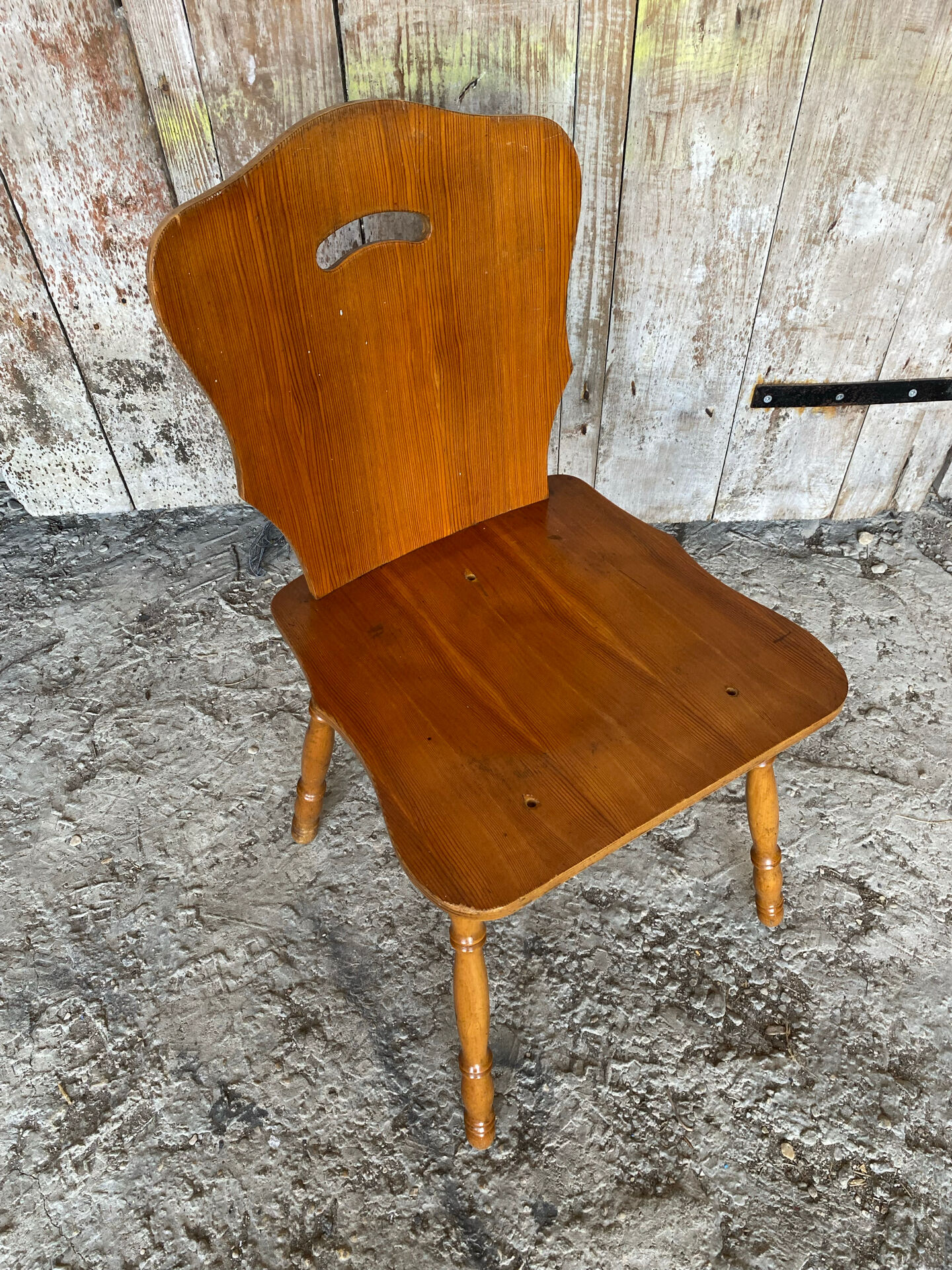 Vintage 1960s Brutalist Blonde Wood Farm Chair #E037